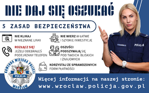 Plakat promujący działania prewencyjne przeciwko oszustom.