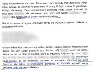 podziękowania za zaangażowanie policjantów w poszukiwania mężczyzny