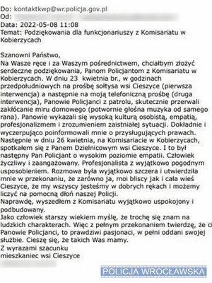 Podziękowania dla policjantów z Kobierzyc