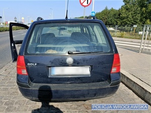 Stojące w zatoce autobusowej auto widziane od tyłu