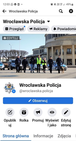 Zrzut ekranu z profilu na Facebooku Wrocławskiej Policji