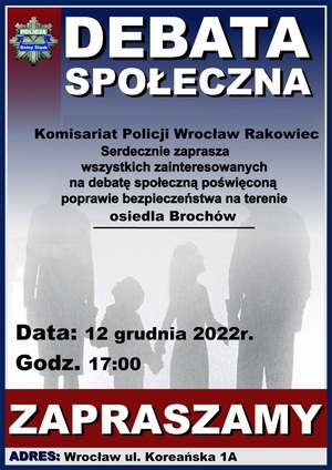 Komisariat Policji Wrocław-Rakowiec zaprasza na debatę poświęconą poprawie bezpieczeństwa na terenie osiedla Brochów