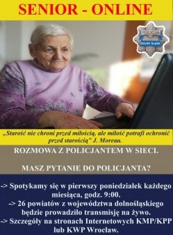 Plakat promujący spotkania w ramach akcji &quot;Senior online&quot;