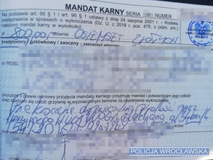 Zdjęcie mandatu karnego kredytowanego wystawionego na kwotę 800 złotych w związku z przekroczeniem prędkości o 34 km/h.