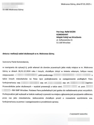 ”Jak nas widzą tak nas piszą…”. Kolejne podziękowania dla policjantów wrocławskiej komendy miejskiej