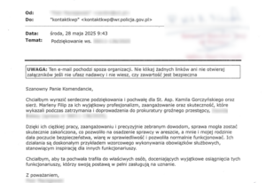Podziękowanie dla funkcjonariuszy z Komisariatu Policji w Leśnicy