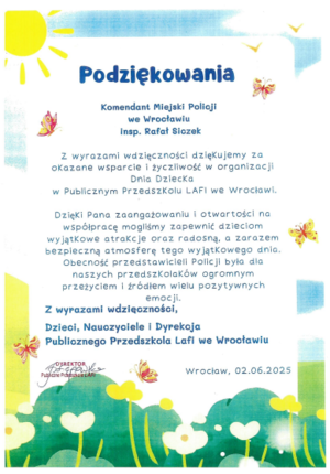 Podziękowania dla komendanta miejskiego i funkcjonariuszy wrocławskiej Policji