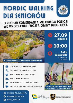 Nordic walking dla seniorów o puchar Komendanta Miejskiego we Wrocławiu i Wójta Gminy Długołęka