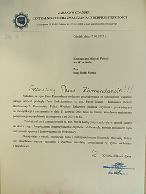 na zdjęciu widać treść podziękowania