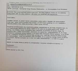 Podziękowanie dla funkcjonariuszy Komisariatu Policji Wrocław - Śródmieście