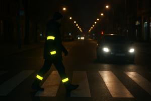 Bądź widoczny – pieszy w nocy na drodze