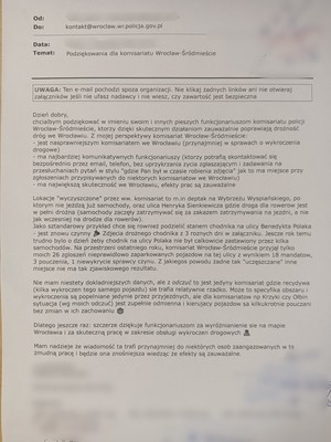 Podziękowanie od mieszkańca za skuteczne działania funkcjonariuszy Komisariatu Policji Wrocław - Śródmieście