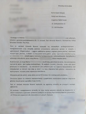 Podziękowanie dla policjantki z Komisariatu Policji Wrocław-Osiedle