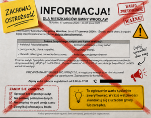 zdjęcie z grafiką ostrzegającą dot. ogłoszeń skierowanych do mieszkańców gminy wrocław