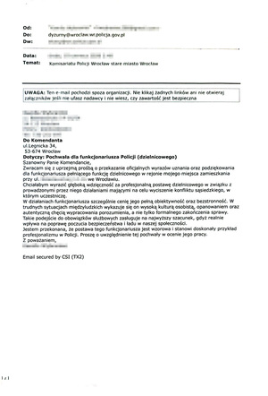 email podziękowań dla funkcjonariusza