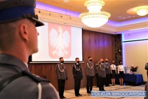Kierownictwo Komendy Miejskiej Policji we Wrocławiu wraz z Komendantem Wojewódzkim Policji we Wrocławiu
